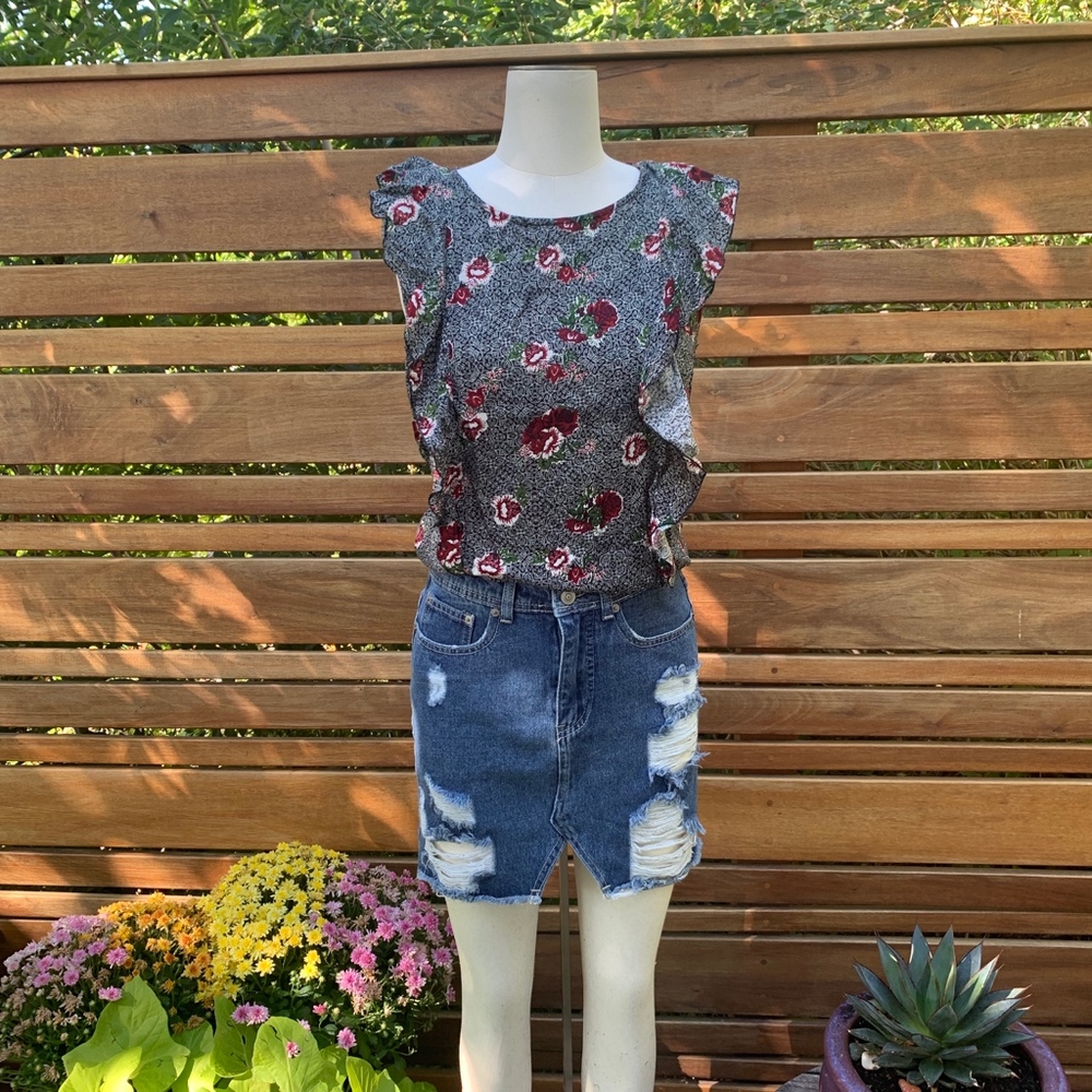 LUCKY BRAND FLORAL SLEEVELESS w RUFFLE DETAUK - Picture 3 of 8